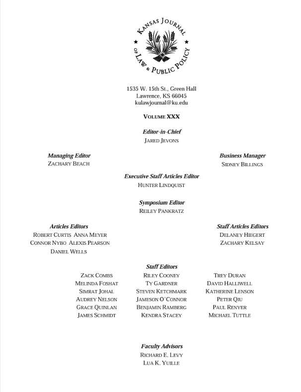 Volume 30 Masthead Staff insert; text from image provided below