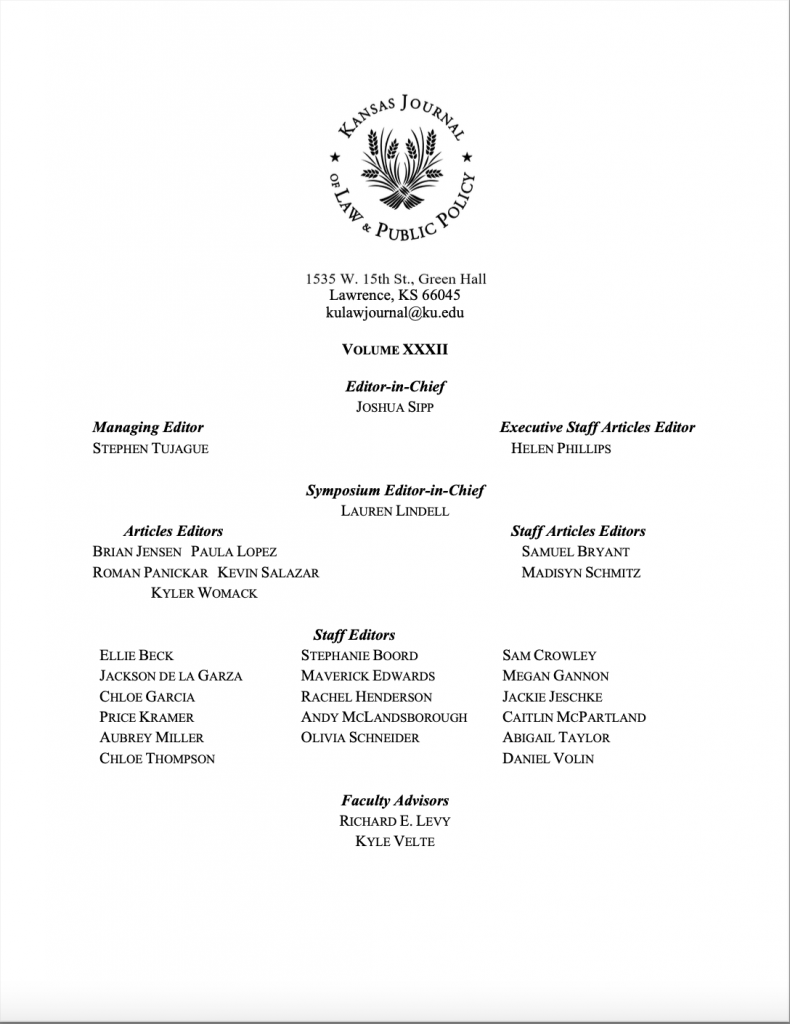 Volume 32 Masthead Staff insert; text from image provided below